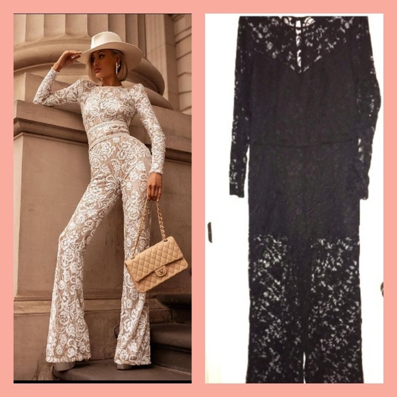 Bisou Bisou Black Lace Pant Jumpsuit - Picture 1 of 3